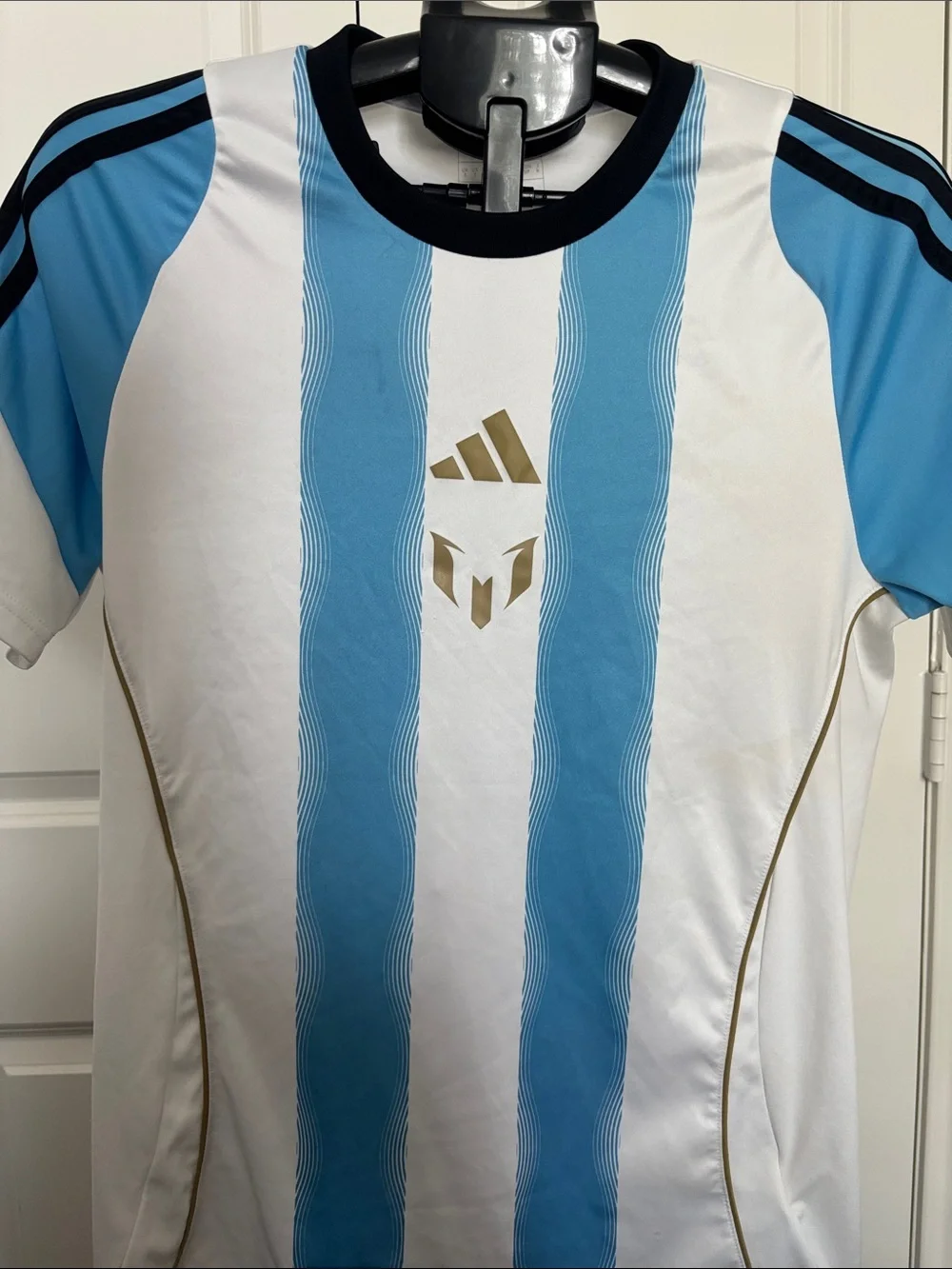 Adidas men Blue & White Striped Soccer Jersey